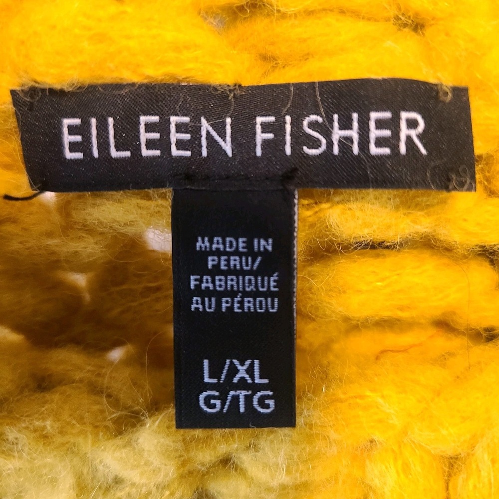 EILEEN FISHER L/XL Mustard Yellow Fisherman Baby Alpaca Chunky‎ Knit Sweater - Picture 5 of 6